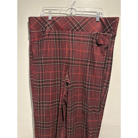 Studio by Torrid 2R Sz 18 Burgundy Plaid Pull-On Pixie Pants Wide Leg Cozy Comfy - Picture 2 of 6